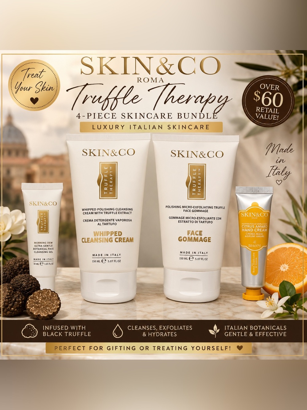 Luxury Italian Skincare Bundle! Skin&Co Roma Truffle Therapy-4 piece set!